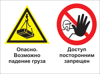 Кз 32 опасно - возможно падение груза. доступ посторонним запрещен. (пленка, 600х400 мм) - Знаки безопасности - Комбинированные знаки безопасности - Магазин охраны труда ИЗО Стиль